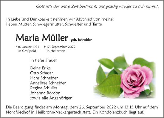 Traueranzeige von Maria Müller von GESAMT