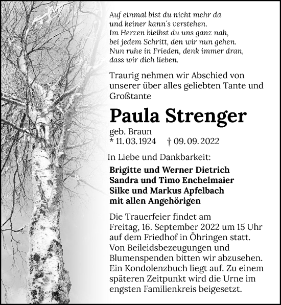 Traueranzeige von Paula Strenger von GESAMT