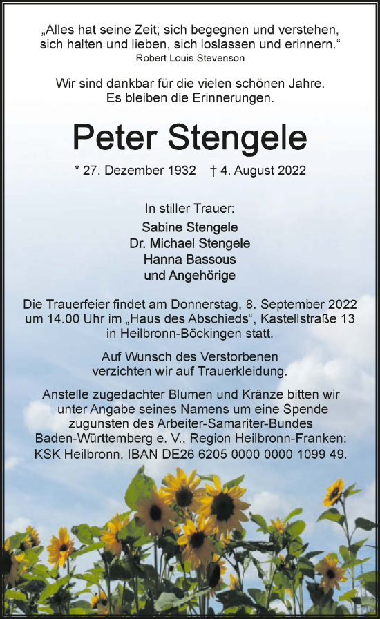 Traueranzeige von Peter Stengele von GESAMT