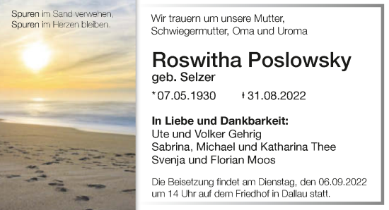 Traueranzeige von Roswitha Poslowsky von GESAMT