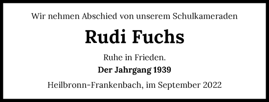 Traueranzeige von Rudi Fuchs von GESAMT