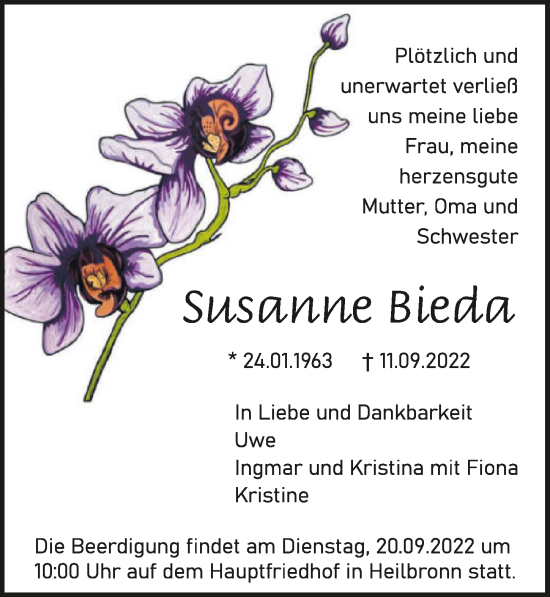 Traueranzeige von Susanne Bieda von GESAMT