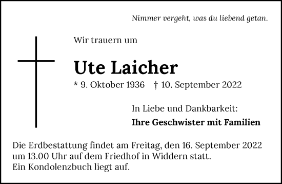 Traueranzeige von Ute Laicher von GESAMT