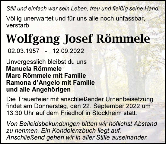 Traueranzeige von Wolfgang Josef Römmele von GESAMT
