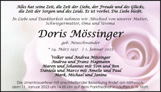 Traueranzeige von Doris Mössinger von GESAMT