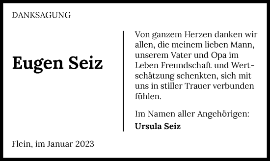 Traueranzeige von Eugen Seiz von GESAMT