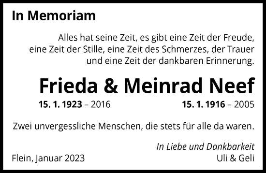 Traueranzeige von Frieda Neef von GESAMT