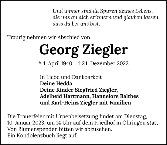 Traueranzeige von Georg Ziegler von GESAMT