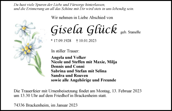 Traueranzeige von Gisela Glück von GESAMT