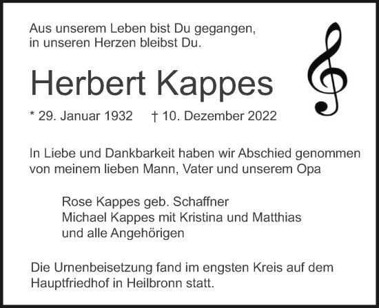 Traueranzeige von Herbert Kappes von GESAMT