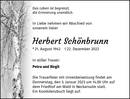 Traueranzeige von Herbert Schönbrunn von GESAMT