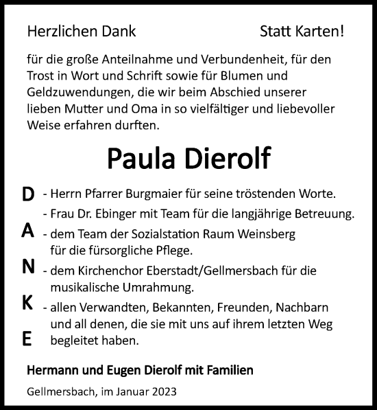 Traueranzeige von Paula Dierolf von GESAMT