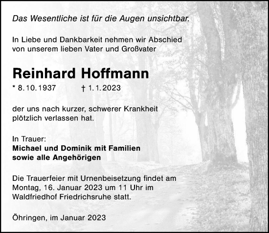 Traueranzeige von Reinhard Hoffmann von GESAMT