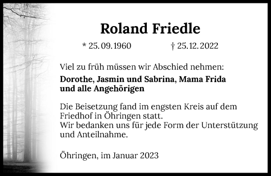 Traueranzeige von Roland Friedle von GESAMT