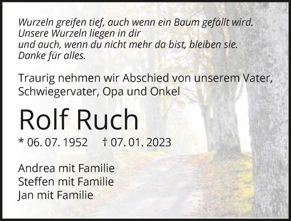  Traueranzeige für Rolf Ruch vom 18.01.2023 aus GESAMT