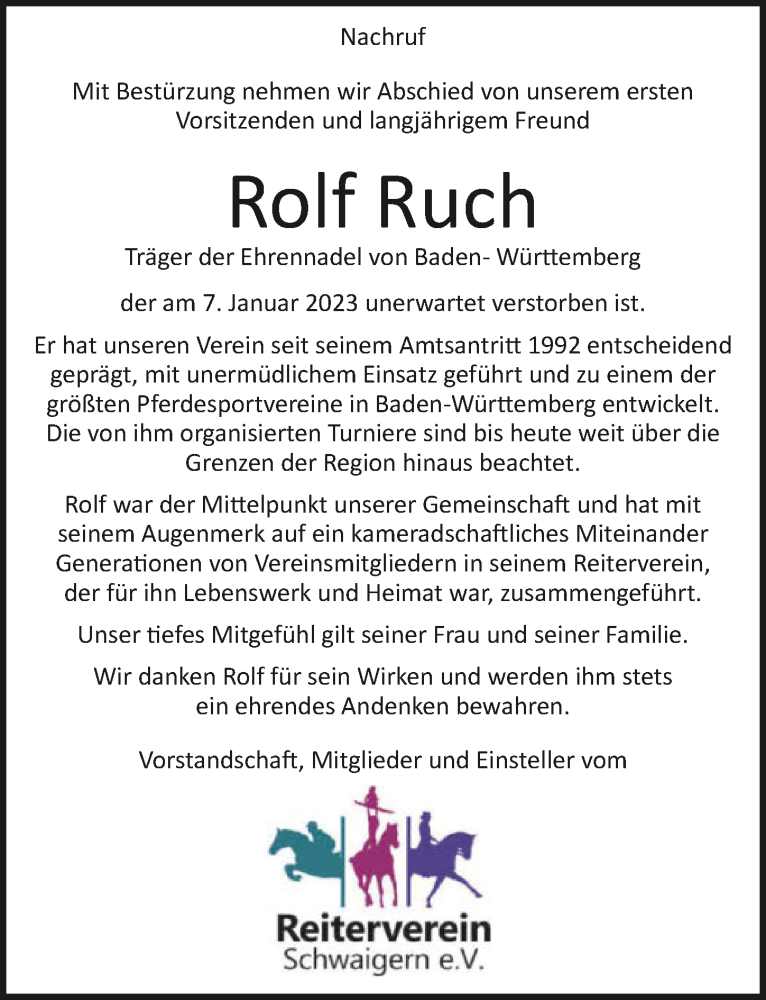  Traueranzeige für Rolf Ruch vom 19.01.2023 aus GESAMT
