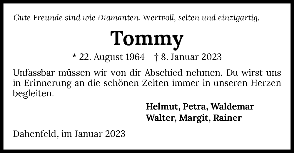  Traueranzeige für Thomas Marquardt vom 12.01.2023 aus GESAMT