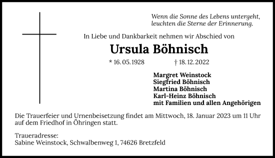 Traueranzeige von Ursula Böhnisch von GESAMT