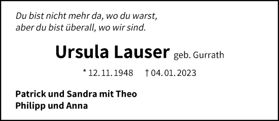 Traueranzeige von Ursula Lauser von GESAMT