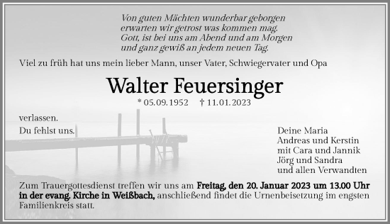 Traueranzeige von Walter Feuersinger von GESAMT