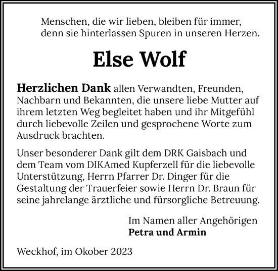 Traueranzeige von Else Wolf von GESAMT
