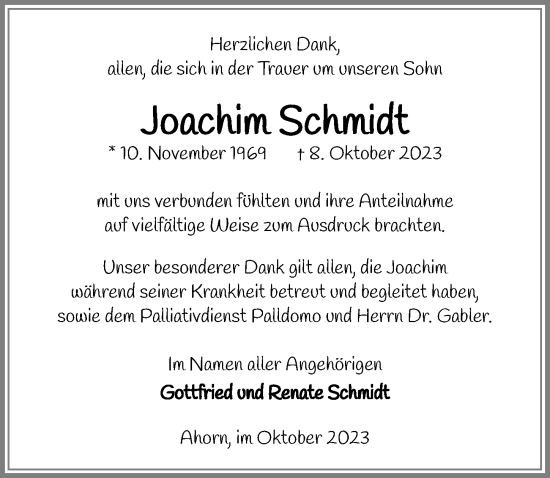 Traueranzeige von Joachim Schmidt von GESAMT