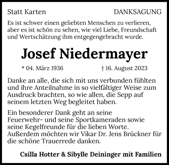 Traueranzeige von Josef niedermayer von GESAMT