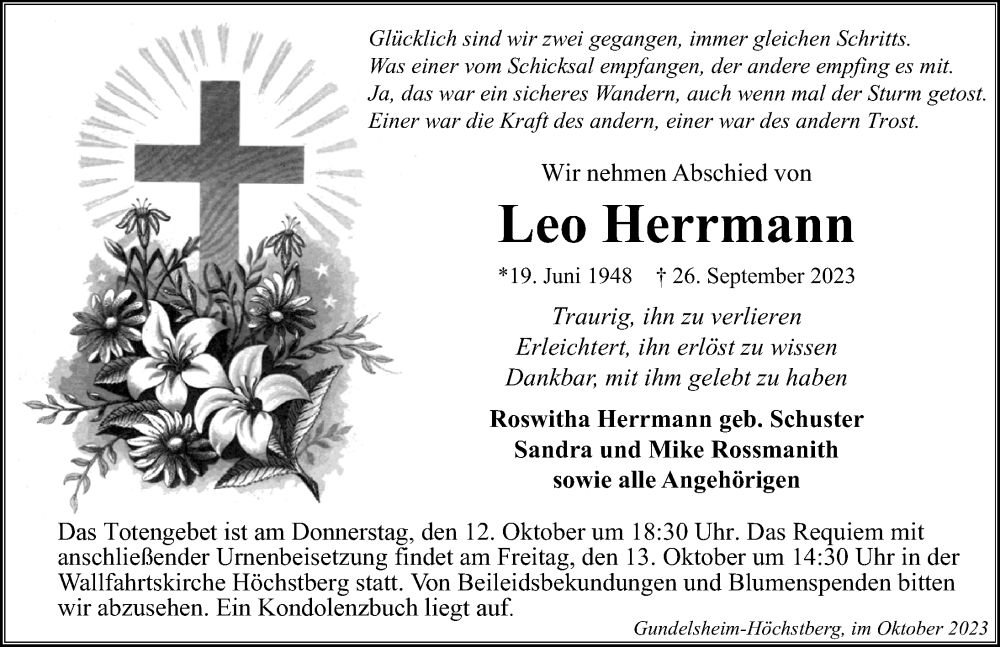  Traueranzeige für Leo Herrmann vom 07.10.2023 aus GESAMT