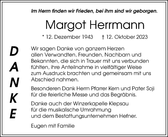 Traueranzeige von Margot Herrmann von GESAMT
