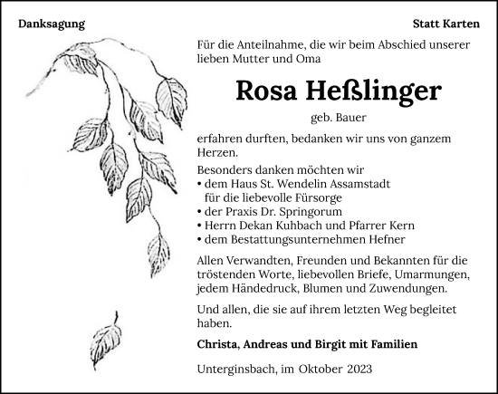 Traueranzeige von Rosa Heßlinger von GESAMT