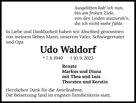 Traueranzeige von Udo Waldorf von GESAMT