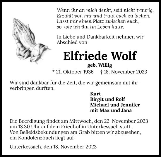 Traueranzeige von Elfriede Wolf von GESAMT
