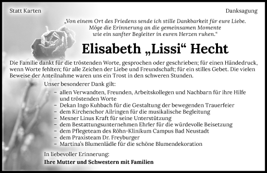 Traueranzeige von Elisabeth Hecht von GESAMT