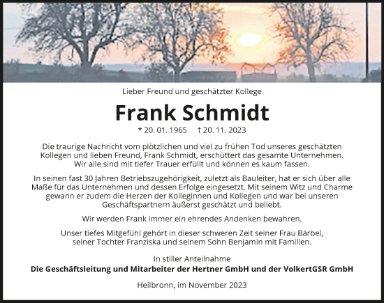 Traueranzeige von Frank Schmidt von GESAMT