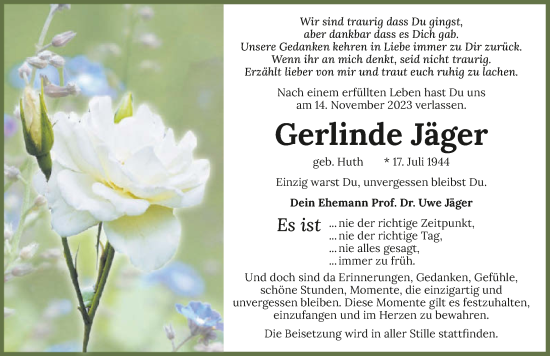 Traueranzeige von Gerlinde Jäger von GESAMT