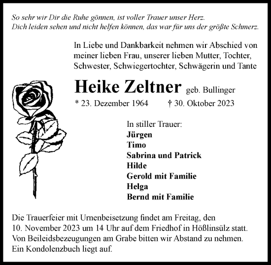 Traueranzeige von Heike Zeltner von GESAMT