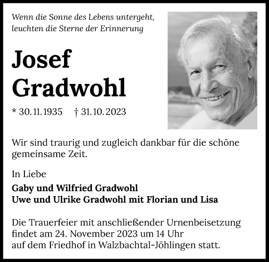 Traueranzeige von Josef Gradwohl von GESAMT