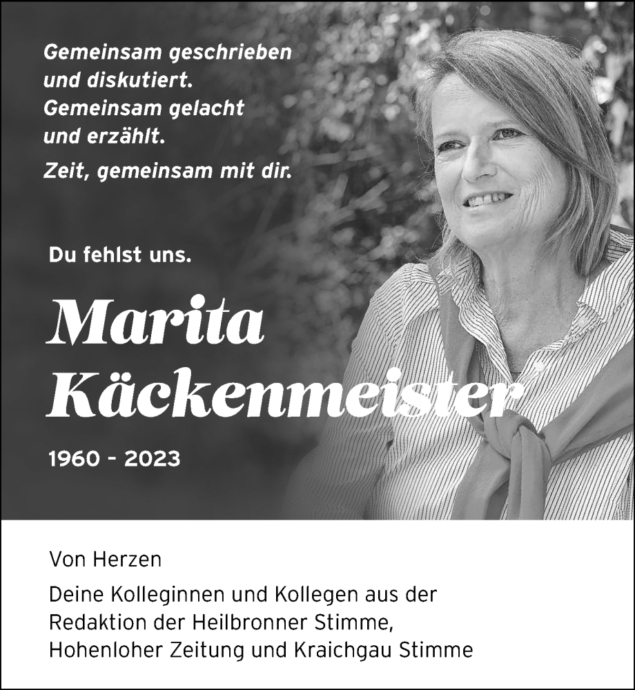  Traueranzeige für Marita Käckenmeister vom 22.11.2023 aus GESAMT