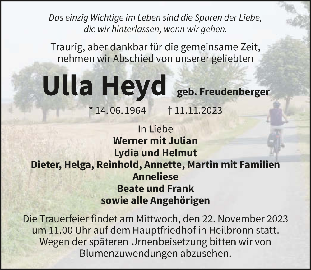  Traueranzeige für Ulla Heyd vom 18.11.2023 aus GESAMT