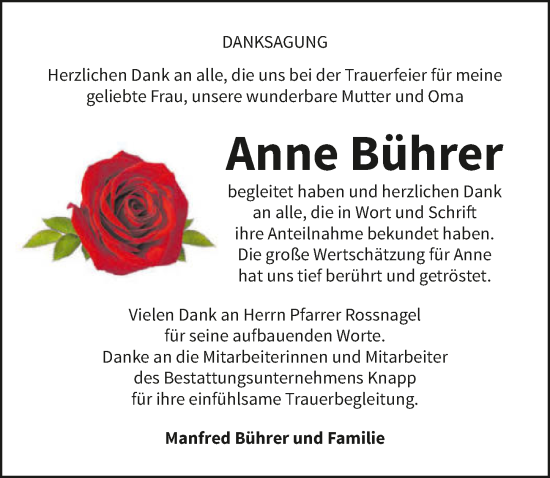 Traueranzeige von Anne Bührer von GESAMT