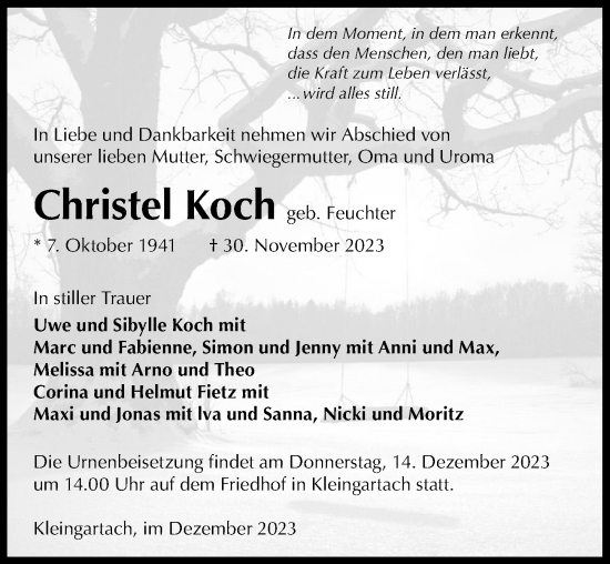 Traueranzeige von Christel Koch von GESAMT