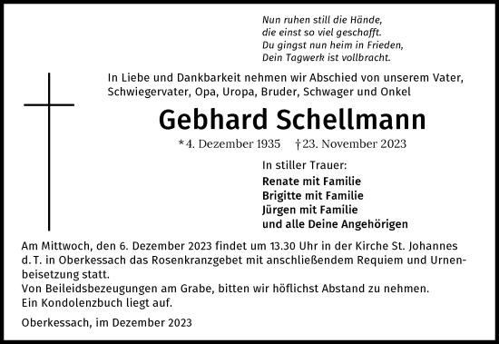 Traueranzeige von Gebhard Schellmann von GESAMT