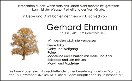 Traueranzeige von Gerhard Ehmann von GESAMT