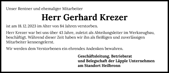 Traueranzeige von Gerhard Krezer von GESAMT