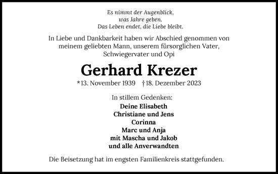 Traueranzeige von Gerhard Krezer von GESAMT