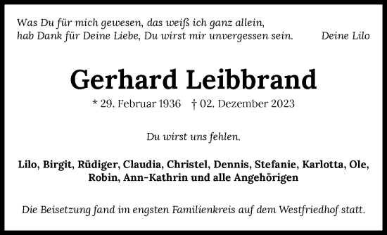 Traueranzeige von Gerhard Leibbrand von GESAMT