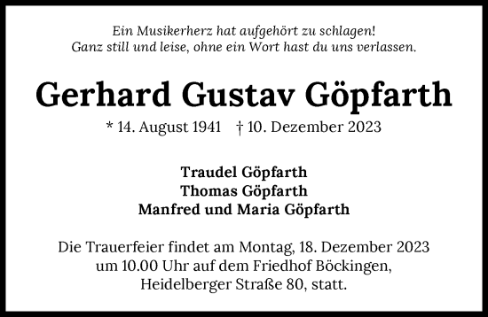 Traueranzeige von Gerhard Gustav Göpfarth von GESAMT