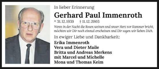 Traueranzeige von Gerhard Paul Immenroth von GESAMT