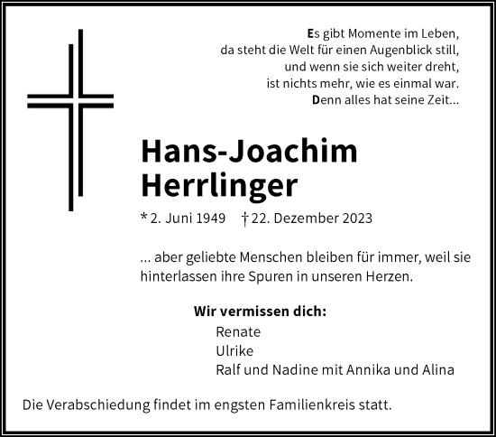 Traueranzeige von Hans-Joachim Herrlinger von GESAMT