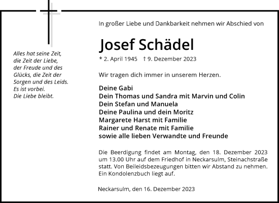 Traueranzeige von Josef Schädel von GESAMT